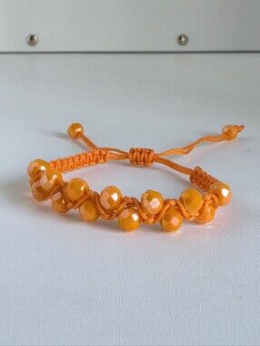 Handmade Orange Crystal Beaded Macrame Bracelet Adjustable Boho Friendship